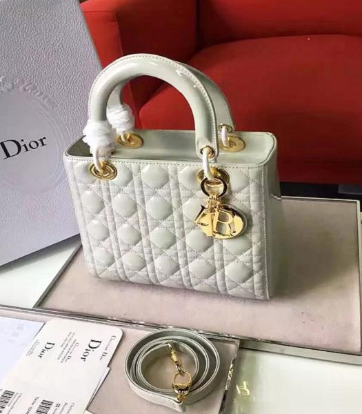 Christian Dior White Original Patent Leather Tote Bag Golden Metal