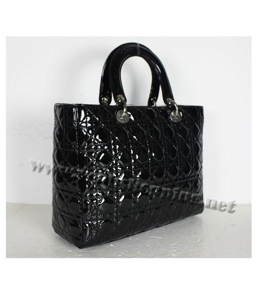 Dior Large Lady Cannage Silver D Tote Bag Black Patent Leather-1