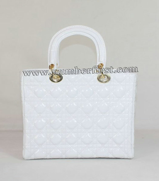 Dior Middle Lady Cannage Gold D Patent Leather Tote Bag White-2
