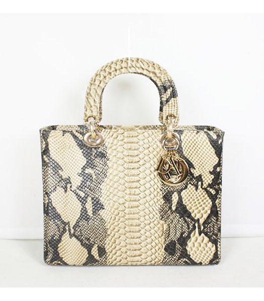 Dior Middle Lady Cannage Golden D Snake Veins Tote Bag Black