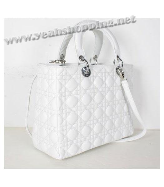 Dior Middle Quilted Lady Cannage Tote Bag White Leather-1