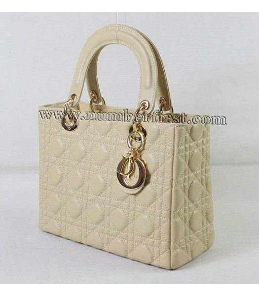 Dior Small Lady Cannage Gold D Tote Bag Apricot Lambskin-1