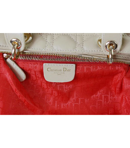 Dior Small Lady Cannage Gold D Tote Bag Apricot Lambskin-5