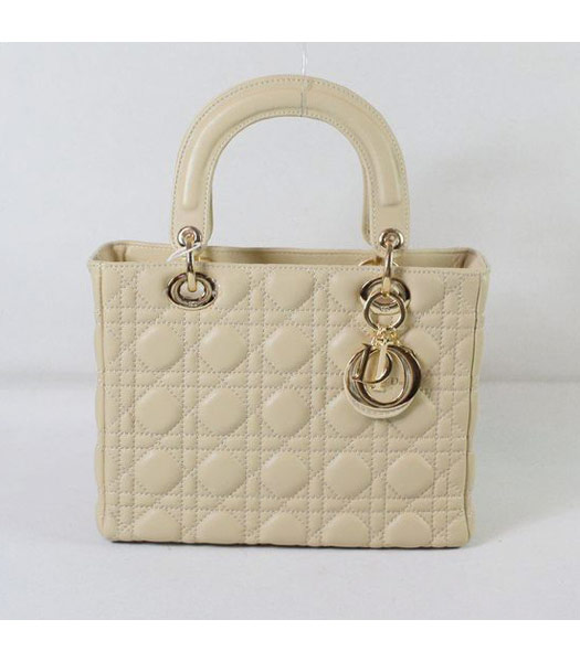 Dior Small Lady Cannage Gold D Tote Bag Apricot Lambskin
