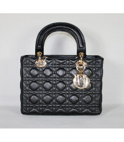 Dior Small Lady Cannage Gold D Tote Bag Black Lambskin
