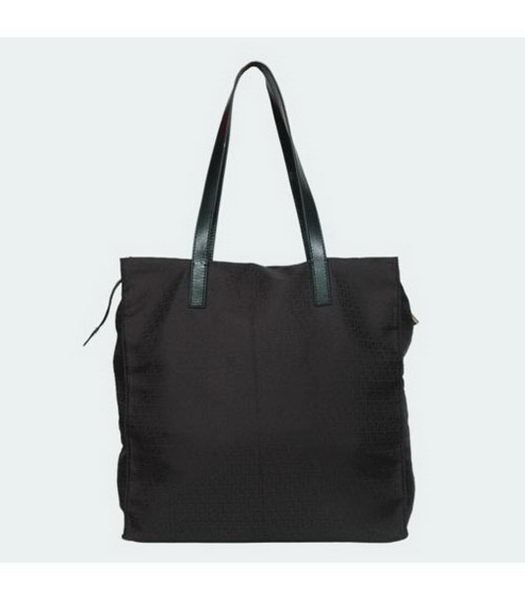 Fendi 2010 New Canvas Handbag Black with Calfskin Trim