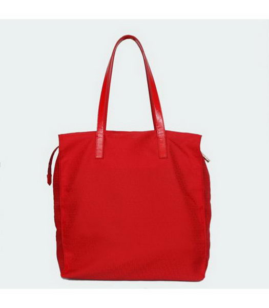 Fendi 2010 New Canvas Handbag Red with Calfskin Trim