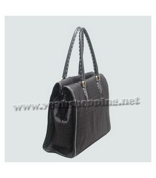 Fendi 2010 New Firenze Frame Black F Canvas Shoulder Bag with Patent Leather Trim-1