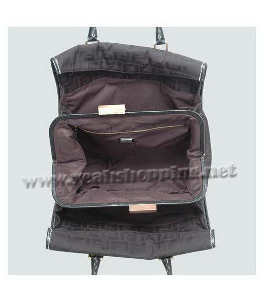 Fendi 2010 New Firenze Frame Black F Canvas Shoulder Bag with Patent Leather Trim-3
