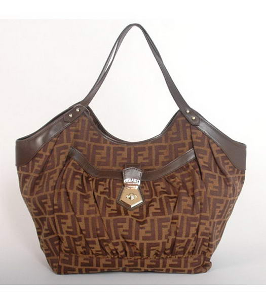 Fendi 2011 New Canvas Handbag with Coffee Leather Trim