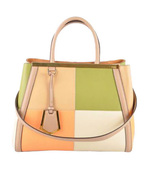 Fendi 2jours Apricot Yellow Imported With Mixed Colors Leather Tote Bag
