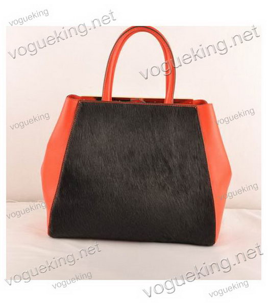 Fendi 2jours Black Horsehair Leather With Red Ferrari Leather Large Tote Bag-2