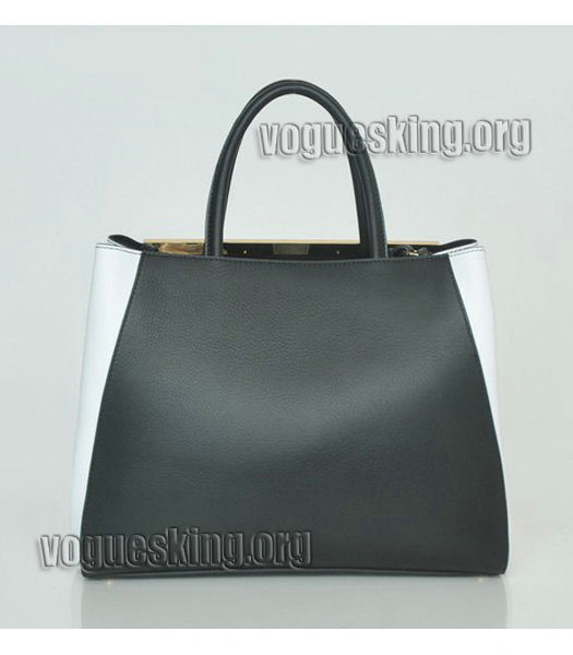 Fendi 2jours Black/White Original Leather Tote Bag-2