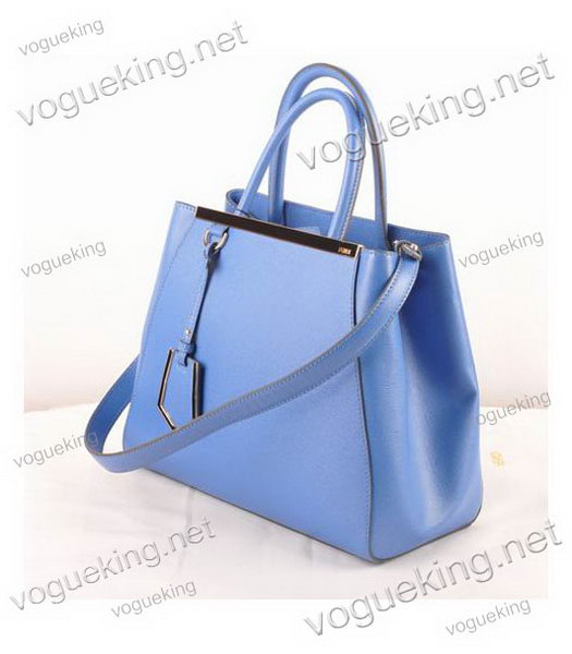 Fendi 2jours Blue Cross veins Leather Small Tote Bag-1