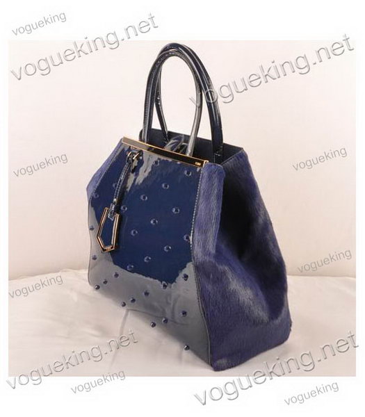 Fendi 2jours Blue Patent Leather With Horsehair Leather Large Tote Bag-1