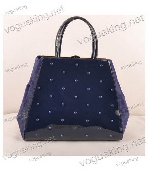 Fendi 2jours Blue Patent Leather With Horsehair Leather Large Tote Bag-2