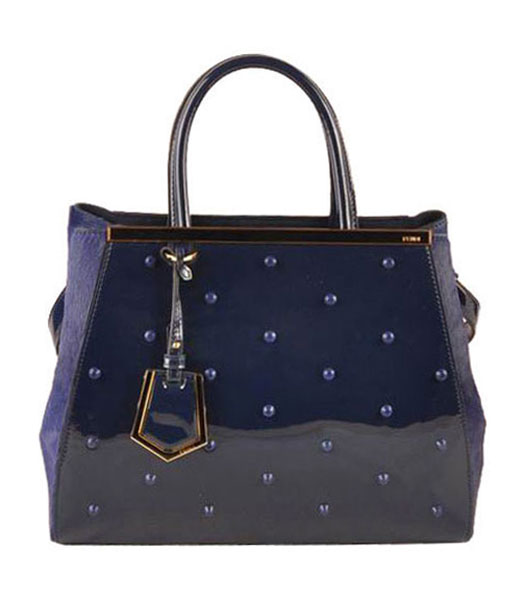 Fendi 2jours Blue Patent Leather With Horsehair Leather Tote Bag