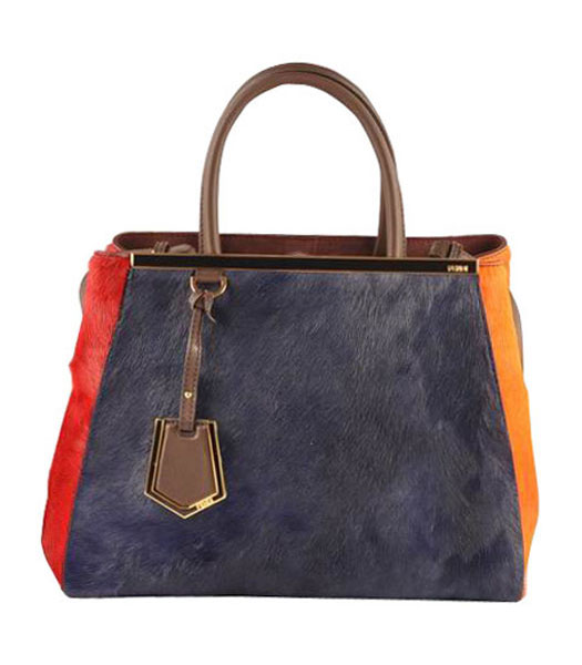 Fendi 2jours BlueRedOrange Horsehair Leather Tote Bag