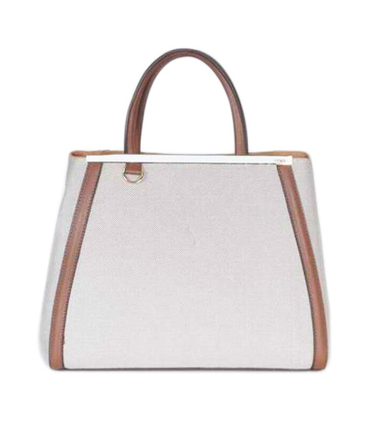Fendi 2Jours Coffee Linen With Leather Tote Bag