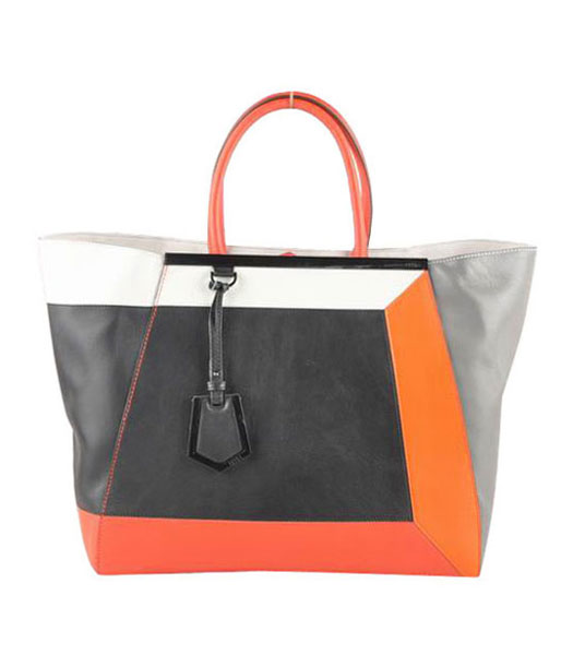 Fendi 2jours FF Fabric With Coffee/Red Leather Tote Bag