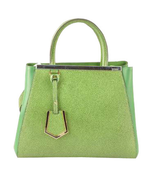 Fendi 2jours Green Caviar Leather With Grass Green Ferrari Leather Small Tote Bag