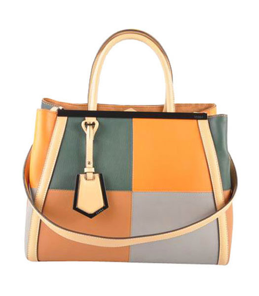 Fendi 2jours Green Imported With Mixed Colors Leather Tote Bag