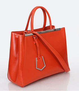 Fendi 2jours Orange Red Cross Veins Patent Leather Small Tote Bag