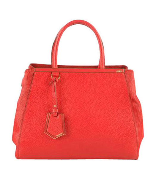 Fendi 2jours Red Calfskin With Horsehair Leather Tote Bag
