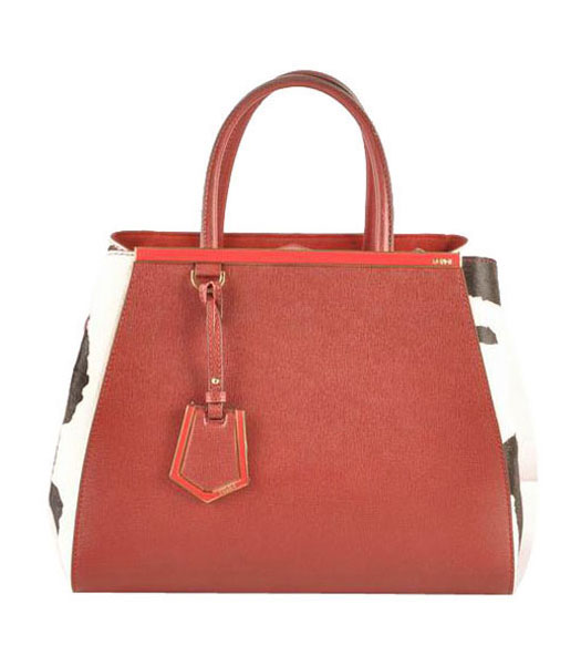 Fendi 2jours Red Cross veins With BlackWhite Horsehair Leather Tote Bag