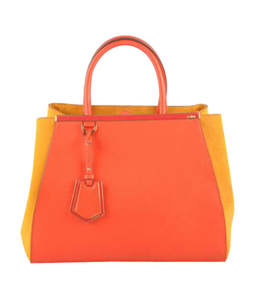 Fendi 2jours Red Ferrari Leather With Yellow Lambskin Tote Bag