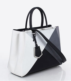Fendi 2Jours Small Colorblock Black Cross Veins Leather Medium Tote Bag-2