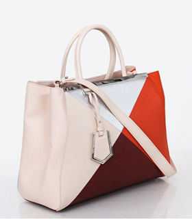 Fendi 2Jours Small Colorblock Pink Cross Veins Leather Medium Tote Bag-2