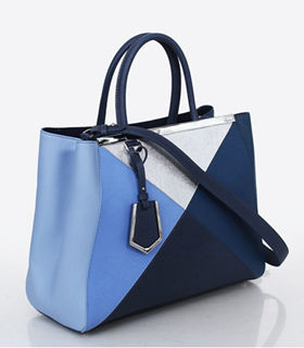 Fendi 2Jours Small Colorblock Sapphire Blue Cross Veins Leather Medium Tote Bag-2