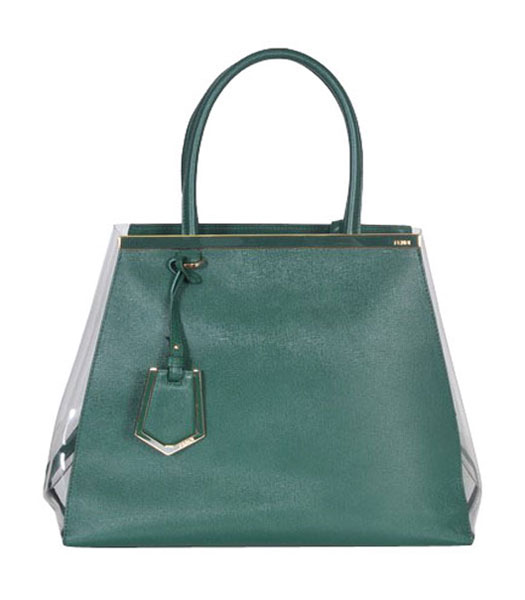 Fendi 2jours Transparent Plastic With Green Cross Veins Leather Tote Bag