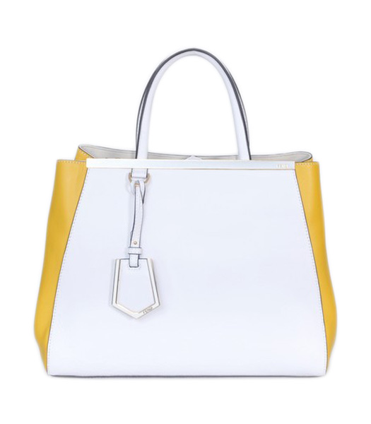 Fendi 2jours White/Yellow Original Leather Tote Bag
