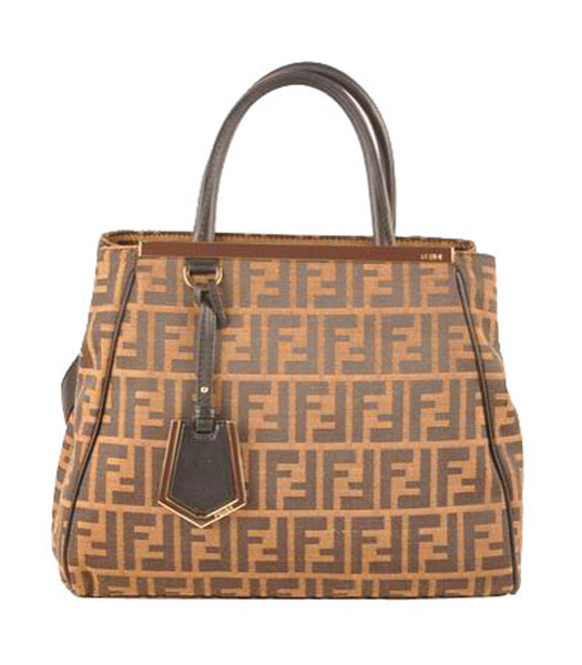 Fendi 2jours Zucca Canvas With Black Leather Small Tote Bag