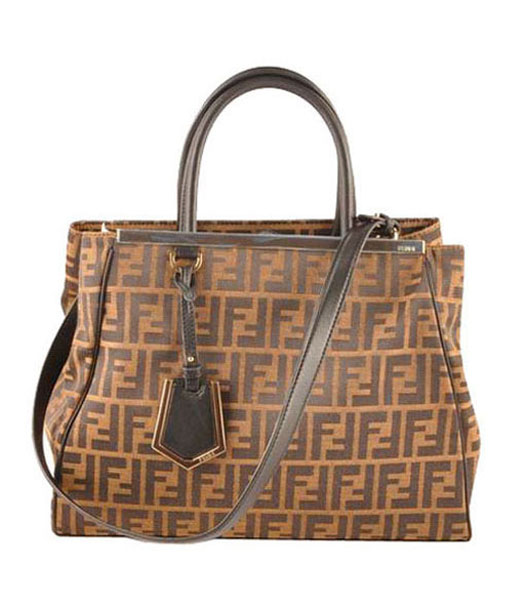 Fendi 2jours Zucca Canvas With Black Leather Tote Bag