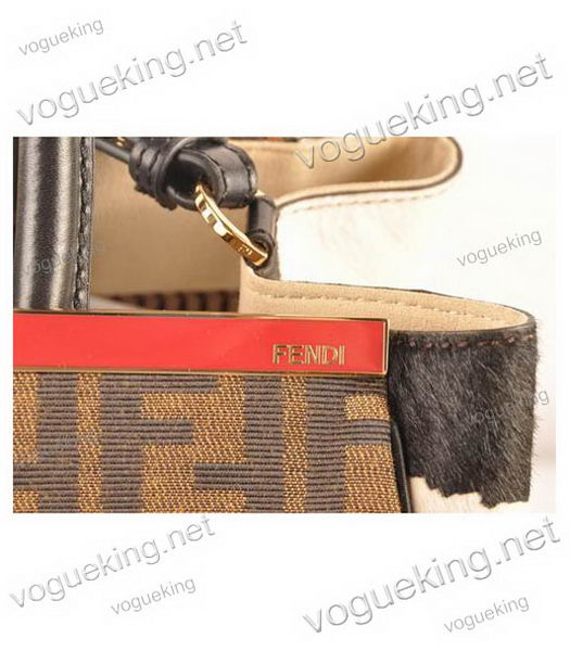 Fendi 2jours Zucca Canvas With BlackWhite Horsehair Leather Tote Bag-5