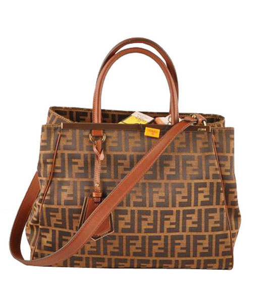 Fendi 2jours Zucca Canvas With Coffee Leather Tote Bag