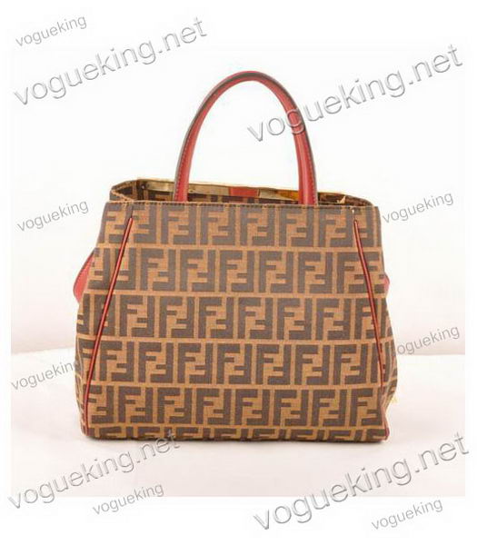 Fendi 2jours Zucca Canvas With Red Leather Small Tote Bag-2
