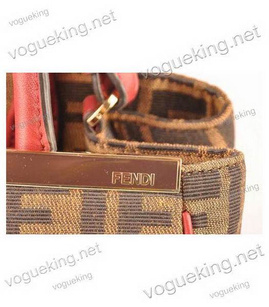 Fendi 2jours Zucca Canvas With Red Leather Small Tote Bag-5