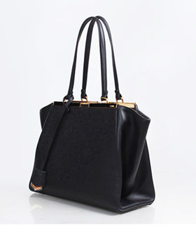 Fendi 3Jours Black Cross Veins Leather Small Shopping Bag