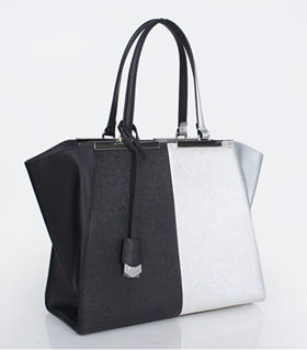 Fendi 3Jours Black Cross Veins/Silver Original Leather Medium Shopping Bag