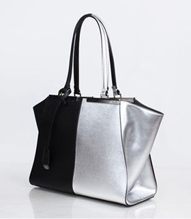 Fendi 3Jours BlackSilver Cross Veins Leather Small Shopping Bag