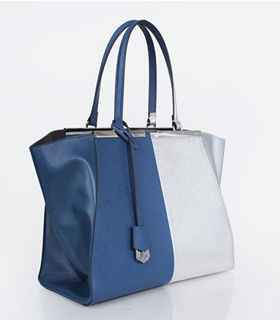 Fendi 3Jours Blue Cross VeinsSilver Original Leather Medium Shopping Bag