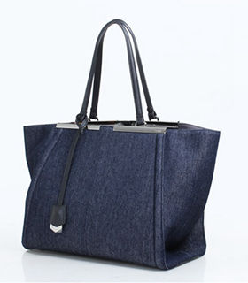 Fendi 3Jours Blue Denim Fabric Medium Shopping Bag