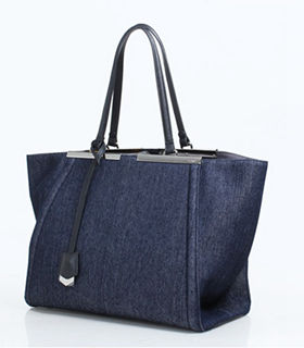 Fendi 3Jours Blue Denim Fabric Small Shopping Bag