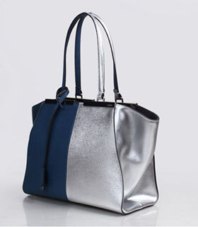 Fendi 3Jours Blue/Silver Cross Veins Leather Small Shopping Bag