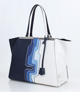 Fendi 3Jours Computer Puzzle Blue/White Leather Medium Shopping Bag