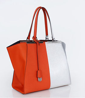 Fendi 3Jours Orange Cross Veins/Silver Original Leather Medium Shopping Bag